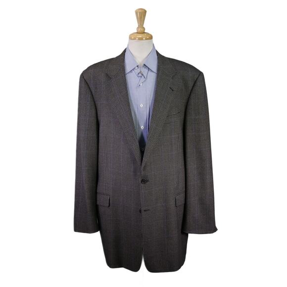 Burberry London Black Tan Blue Windowpane Wool 2-Btn Sportcoat Big Tall 48XL - Picture 1 of 8